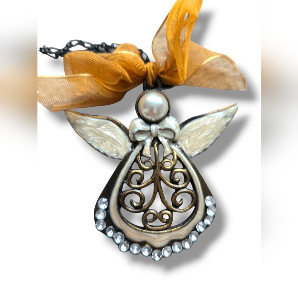 Metal Angel Ornament 3" with Ribbon and Chain - Creative Co-op Inc. - NEW w/ tag